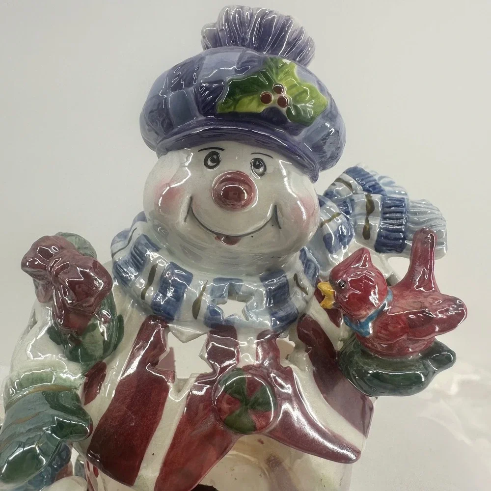 Unbranded Snowman Candle Holder Multicolor Good Ceramic Glass 2-Piece Holiday